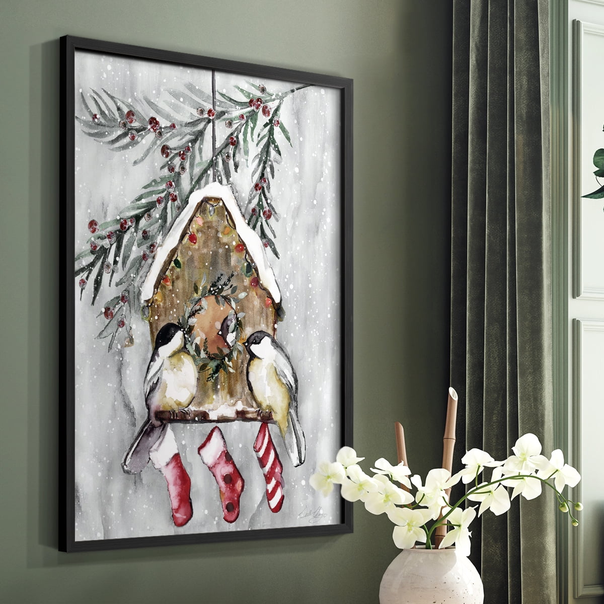 Winter Birds Framed Print - Solid Wood in Single Picture Frame Solid Wood 2 Framed Print