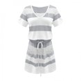 thumbnail image 2 of Pisexur Robe Tunique d'Été à Manches Courtes Col en V Décontractée Ample à Rayures avec Poches, 2 of 6