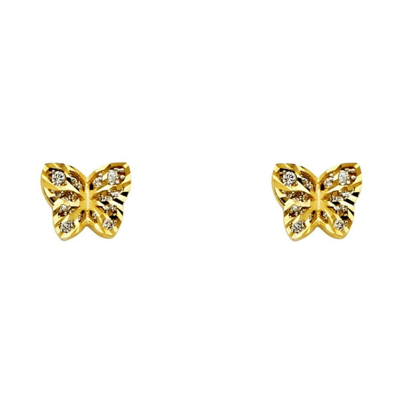 FB Jewels 14K Yellow Gold Cubic Zirconia CZ Butterfly Post Womens Stud Earrings 6MM X 6MM