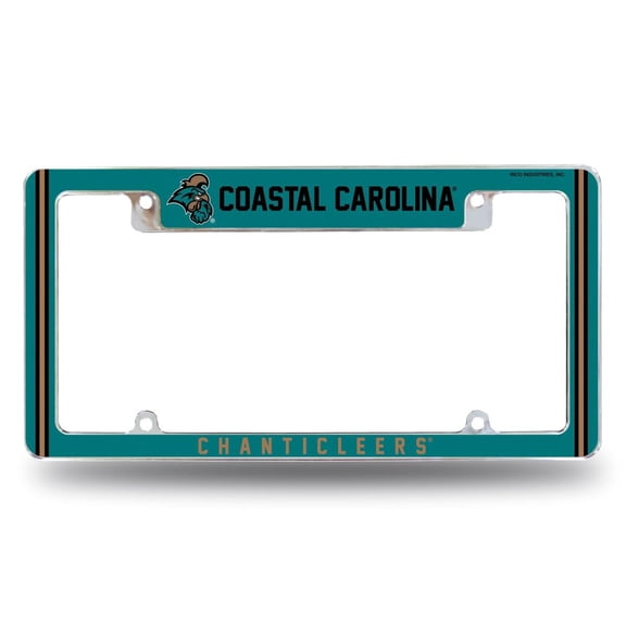 Coastal Carolina NCAA Chanticleers Chrome Metal License Plate Frame with Full Frame Team Color Graphics