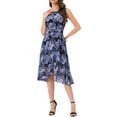 thumbnail image 2 of INSPIRE CHIC Women's Summer Dresses Wrap Ruffle Hem Round Neck Keyhole Back Sleeveless Floral Dress M Dark Blue, 2 of 6