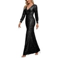 thumbnail image 6 of ROMANCE VICTORY Women's Sexy V-Neck Split Long Sleeve Shinning Sequins Evening Mermaid Bridesmaid Cocktail Dress, 6 of 10