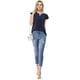 thumbnail image 4 of Camiseta Manga Tulipán Allegra K Cuello En V Básico Para Mujer Azul oscuro S, 4 of 5
