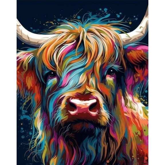 Paint by Numbers Kit for Adults -Colored Highland Cow- on Canvas with Brushes Acrylic Pigment DIY Oil Painting for Home Wall Decor (40x50cm/16x20 inch)-