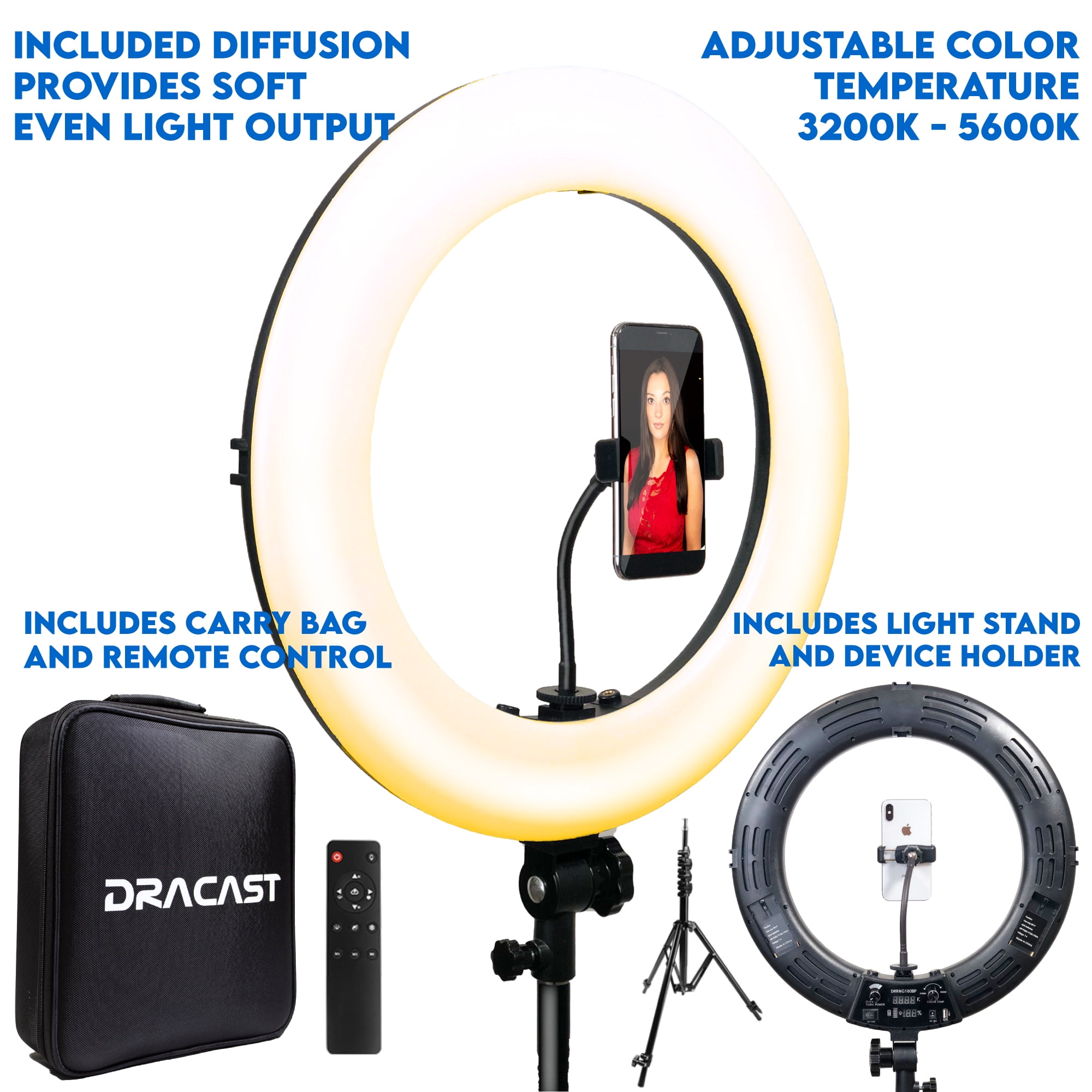 Dracast Halo Plus Series 180 Bicolor LED Ring light with Stand Kit