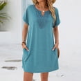 thumbnail image 2 of Levmjia Womens Short Sleeve Nightgown V Neck Lace Trim Solid Color Loose Mini Dress With Side Pockets Home Sleep Casual Lightweight Comfortable Daily Indoor Leisure Wear, 2 of 8