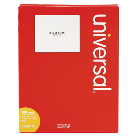 Universal Laser Printer Permanent Labels, 3 1/3 x 4, White, 600/Box