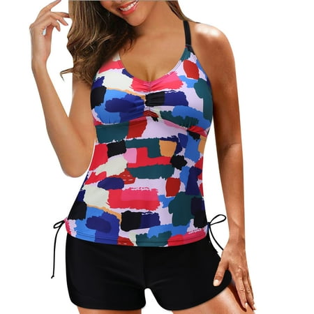 

Women Tankini Swimsuit Tummy Control Top With Shorts Two Piece Bathing Suit Sports Bra Bathing Suit Top 1 Piece Swimsuits for Women