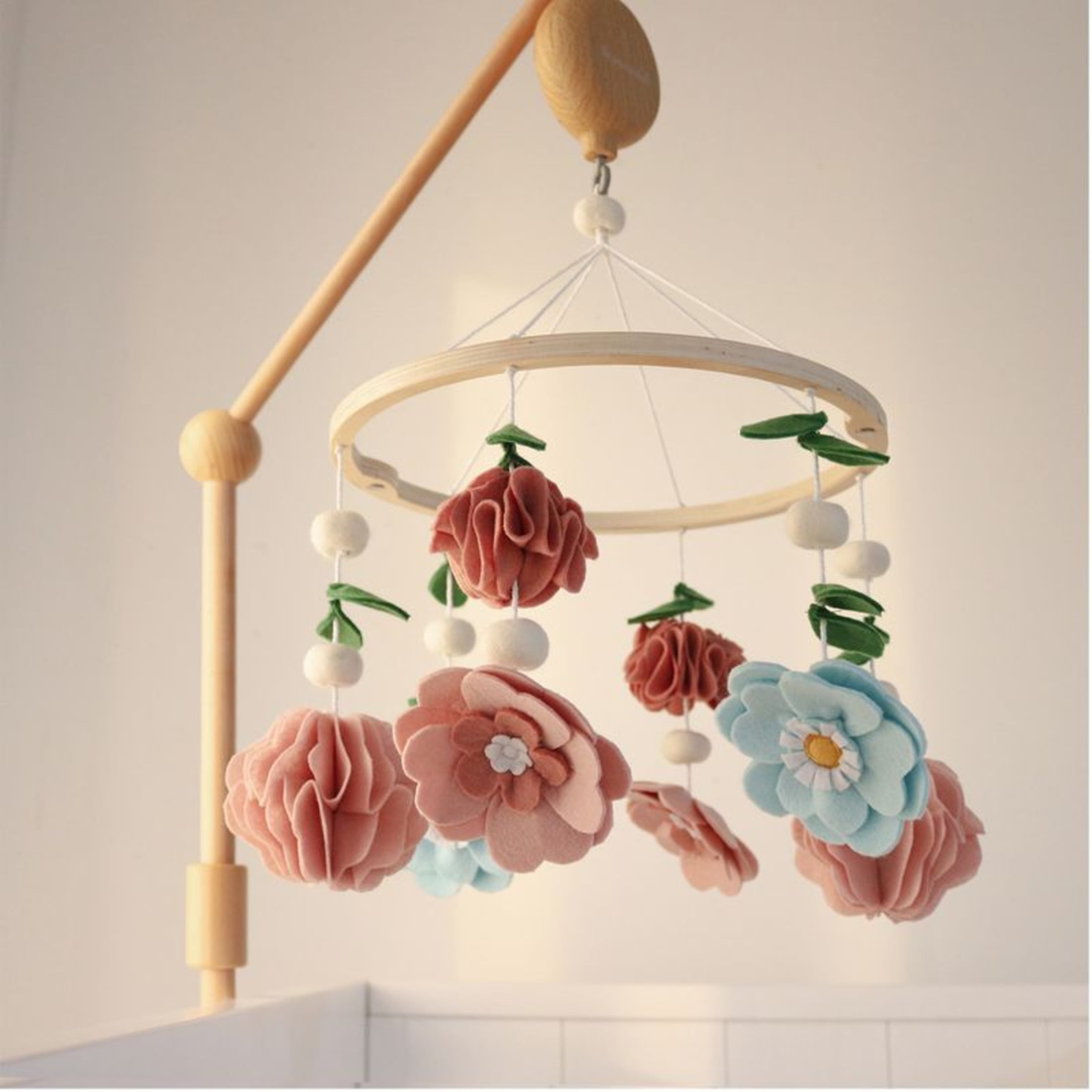 The Peanutshell Wildflower Baby Musical Wooden Crib Mobile