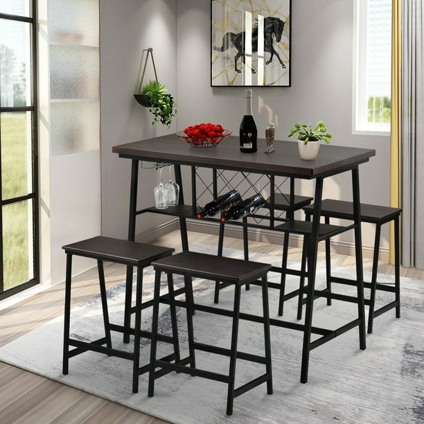 Kitchen Dining Table Set for 4, Metal Counter Height ...