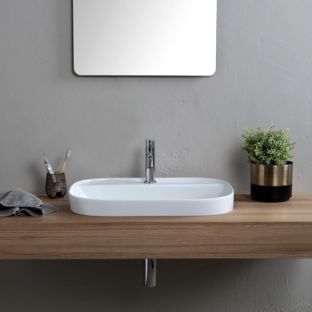 Nameeks Scarabeo 1810-One Hole Scarabeo Glam 23" Rectangular Ceramic Drop In Bathroom Sink