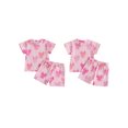 thumbnail image 2 of Toddler Baby Girls Shorts Clothing Set 6 12 18 24 Months 2T 3T Bow Print Short Sleeve Round Neck Tops Elastic Waistband Pockets Shorts Outfits, 2 of 9