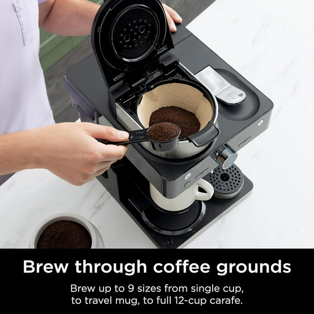 Ninja Espresso & Coffee Barista System, Single-Serve Coffee & Nespresso Capsule Compatible, 12-Cup Carafe, Built-in Frother, Black and Silver, CFN601 (Refurbished) Excellent Condition