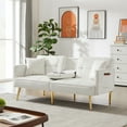 thumbnail image 2 of Cream White Velvet Futon Sofa Bed with Gold Metal Legs, 2 of 8