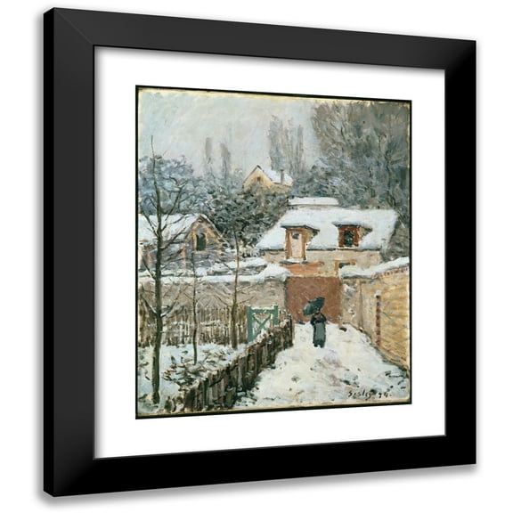 Alfred Sisley 12x14 Black Modern Framed Museum Art Print Titled - Snow at Louveciennes (1874)