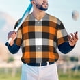 thumbnail image 5 of Goofa Orange Plaid Pattern Mens Golf Shirt Baseball T-shirt Moisture Wicking Dry Fit Performance Sport Short Sleeve Striped Golf Polo Shirts-Medium, 5 of 7