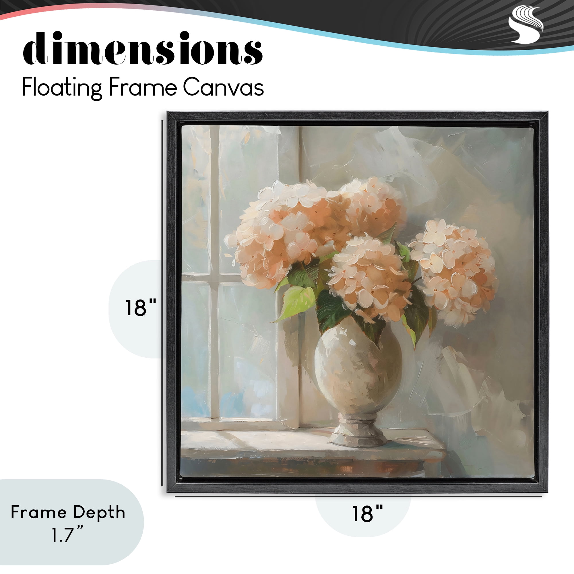Stupell Industries Pink Hydrangea in Sunlit Vase Black Framed Floater Canvas Wall Art, design by Creative Studio