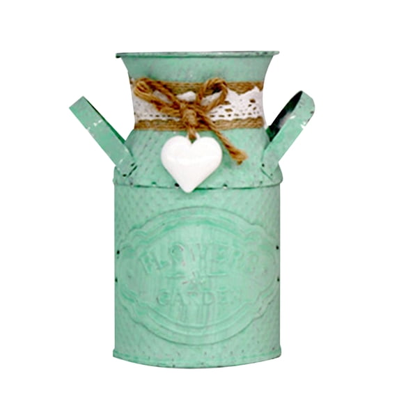Vintage Metal Galvanized Flower Vase - Farmhouse French Bucket - Table Centerpiece Rustic Home Decor for Fresh and Dried Floral Arrangements for Home and Weddings