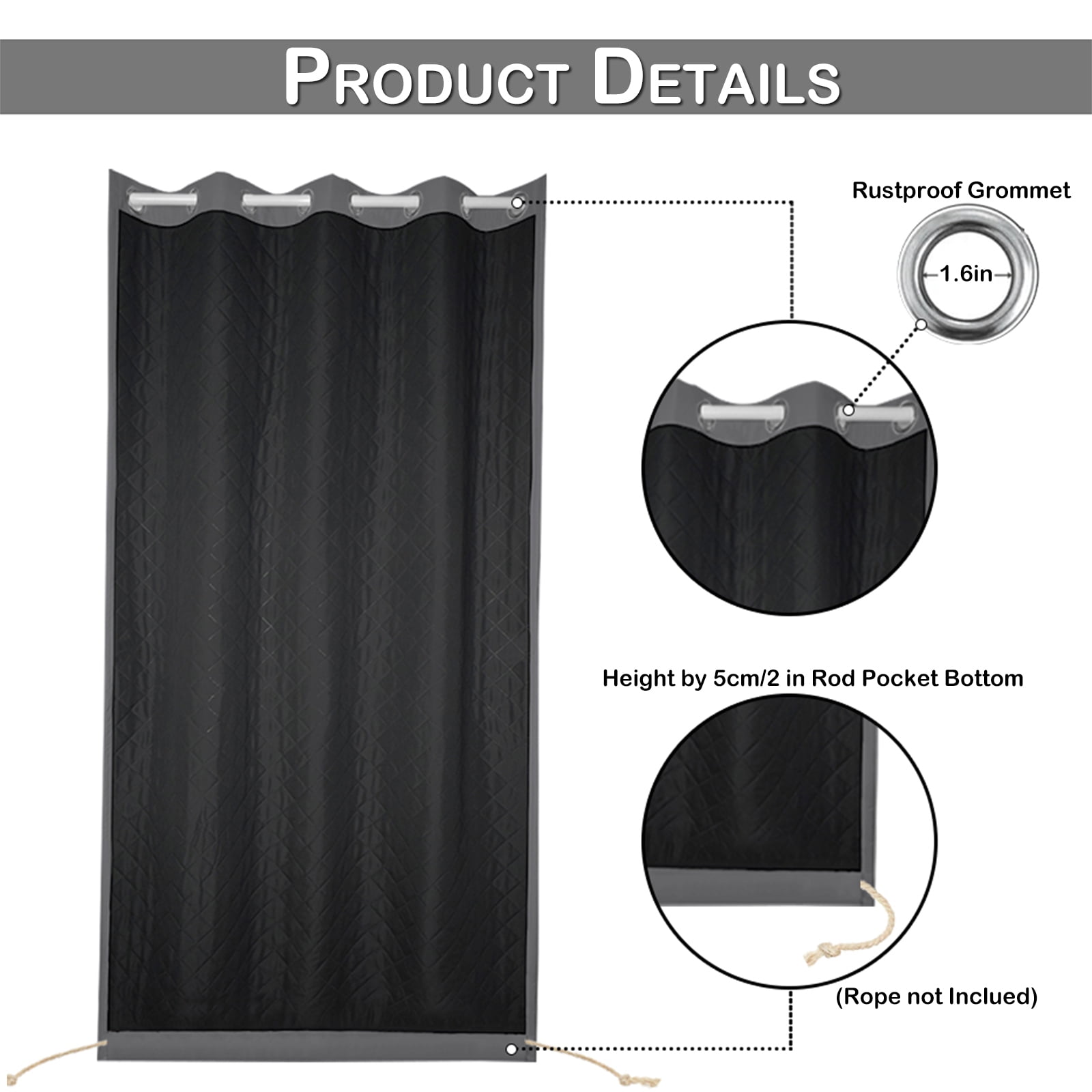 Lapalife Outdoor Curtain for Winter, 100% Blackout Waterproof Windproof Quilted Heavy Duty Curtain Cold Blocking Thermal Isolate for Living Room, Bedroom, 52"x 84", 1 Panel