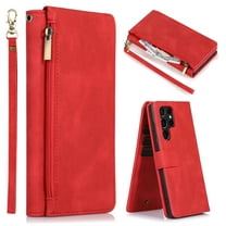 Samsung Galaxy S22 Ultra Wallet Case, Dteck Matte PU Leather Flip Cover Zipper Pocket Card Holder Stand Case for Samsung Galaxy S22 ultra 6.8 inch 2022, Red