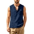 thumbnail image 3 of Tank Tops Men Cotton Linen Sleeveless Button Up V Neck Shirts Summer Casual Vacation Tee, 4XL, 3 of 6