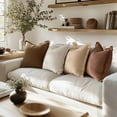 thumbnail image 4 of Fall Decorative Couch Pillow Covers Neutral Linen Fringe Throw Pillows Set of 4 Soft Rustic Cushions Boho Farmhouse Pillowcases for Bed Sofa Living Room Home Decor 18x18 Inch Beige/Brown/Green, 4 of 6