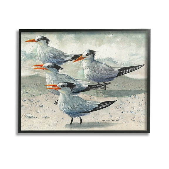Stupell Industries Chirping Beach Birds Animals & Insects Painting Black Framed Art Print Wall Art, 14 x 11