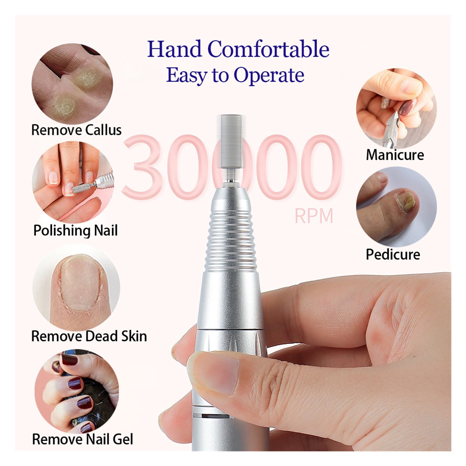 30000RPM Rechargeable Nail Drill Manicure Machine Professional Nail Gel Polishing Remover Cordless Drill Set Nail Art Low Voice ,Low Noise