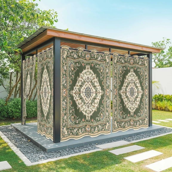 Green Boho Outdoor Curtains for Patio Waterproof,Windproof Privacy Curtains with Weighted Bottom,Chic Traditional Antique Geometric Rustic Outside Drapes for Picnic Garage Yard 54"x108" 2 Panel