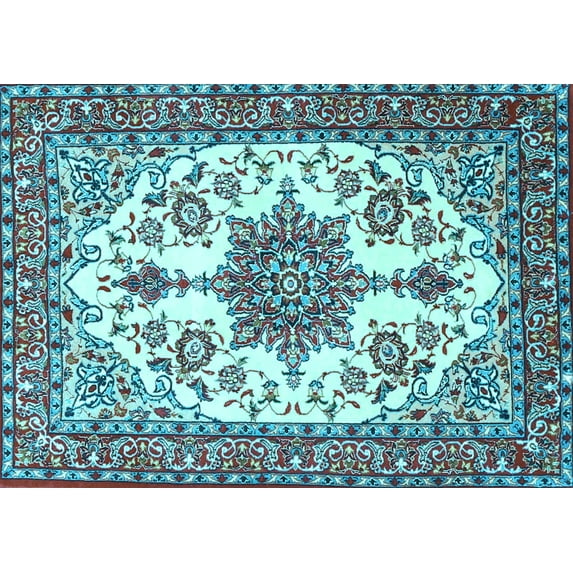 Ahgly Company Indoor Rectangle Medallion Light Blue Traditional Area Rugs, 2' x 5'