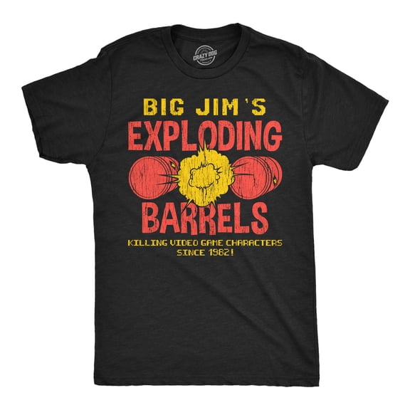 Mens Funny T Shirts Big Jims Exploding Barrels Sarcastic Video Game Graphic Novelty Tee for Men Graphic Tees