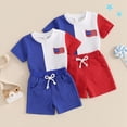 thumbnail image 6 of GYRATEDREAM Toddler Baby Boy Summer Clothes Outfits Independence Day Patchwork Short Sleeve T-Shirt Top and Casual Shorts Set for Red 18-24M, 6 of 7