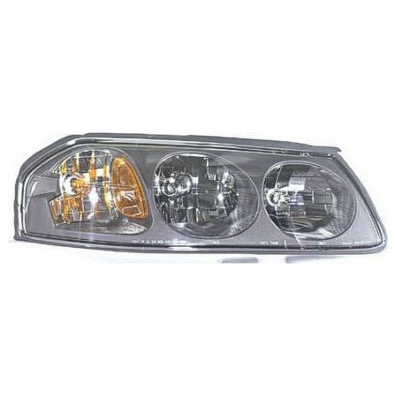 Right Passenger Side Headlight Assembly - Black Bezel - with Bulb Shield Over Center Bulb - Compatible with 2000 - 2004 Chevy Impala (Up To 02/05/2004) 2001 2002 2003