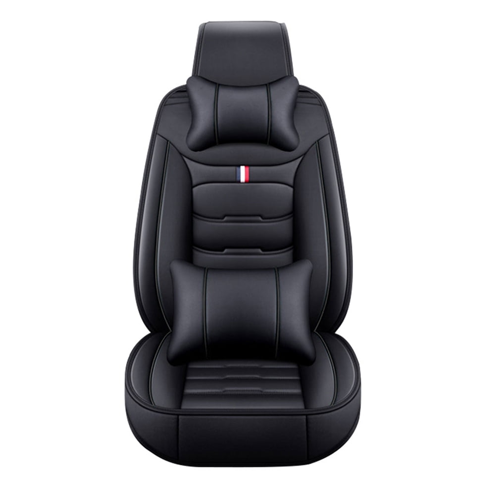 Maidao Car Seat Covers Full Set,Faux Leather Seat Covers for Cars SUV,Breathable,Full Wrapping Edge,Universal Automotive Seat Covers Fit for Most Sedans with Headrest Black