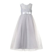 Kids Girls Princess Dresses Solid Color Lace Flower Sleeveless Formal Party Evening Dress