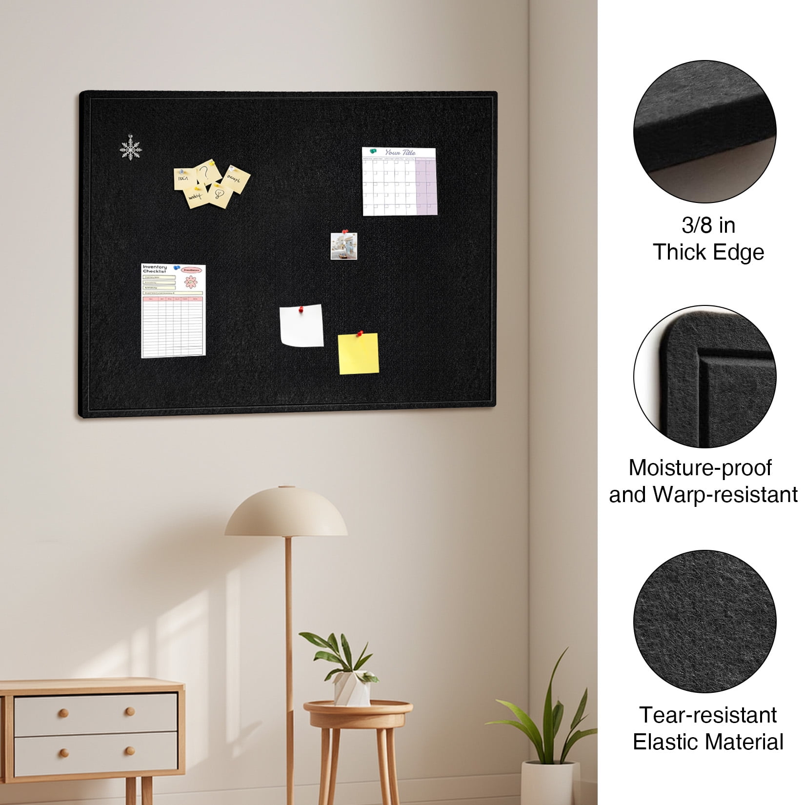 Large Felt Bulletin Board Foldable Cork Board Alternative Pin Board Frameless Memo Board with Push Pins Self Healing Wall Board for Office Home Classroom, 36 × 24 in
