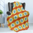 thumbnail image 4 of Psychedelic Soft Flannel Fleece Throw Blanket, Modern Motif Fluid Geometric Pattern on Polka Dots Design, Cozy Plush for Indoor and Outdoor Use, 60" x 80", Vermilion Yellow and Sky Blue, by Ambesonne, 4 of 5