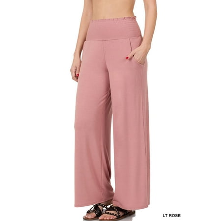 Zenana Women & Plus Smocked Wide Waistband Flared Bottom Casual Lounge Gaucho Pants price history on PriceWatchPro