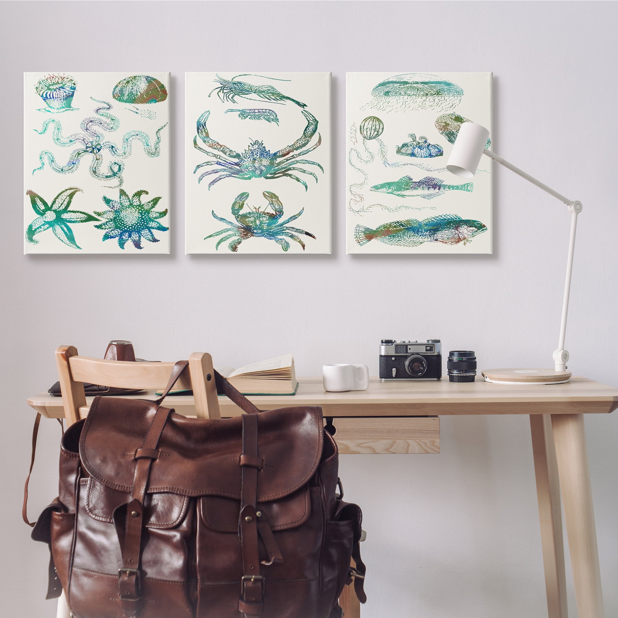 Stupell Industries Collage of Blue Aquatic Creatures Ocean Life Canvas Wall Art, 24 x 30, Design by Sharon Chandler