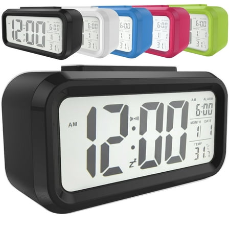 Snooze Electronic LED Digital Alarm Clock Backlight Time Calendar Thermometer (Best Battery Operated Alarm Clock)