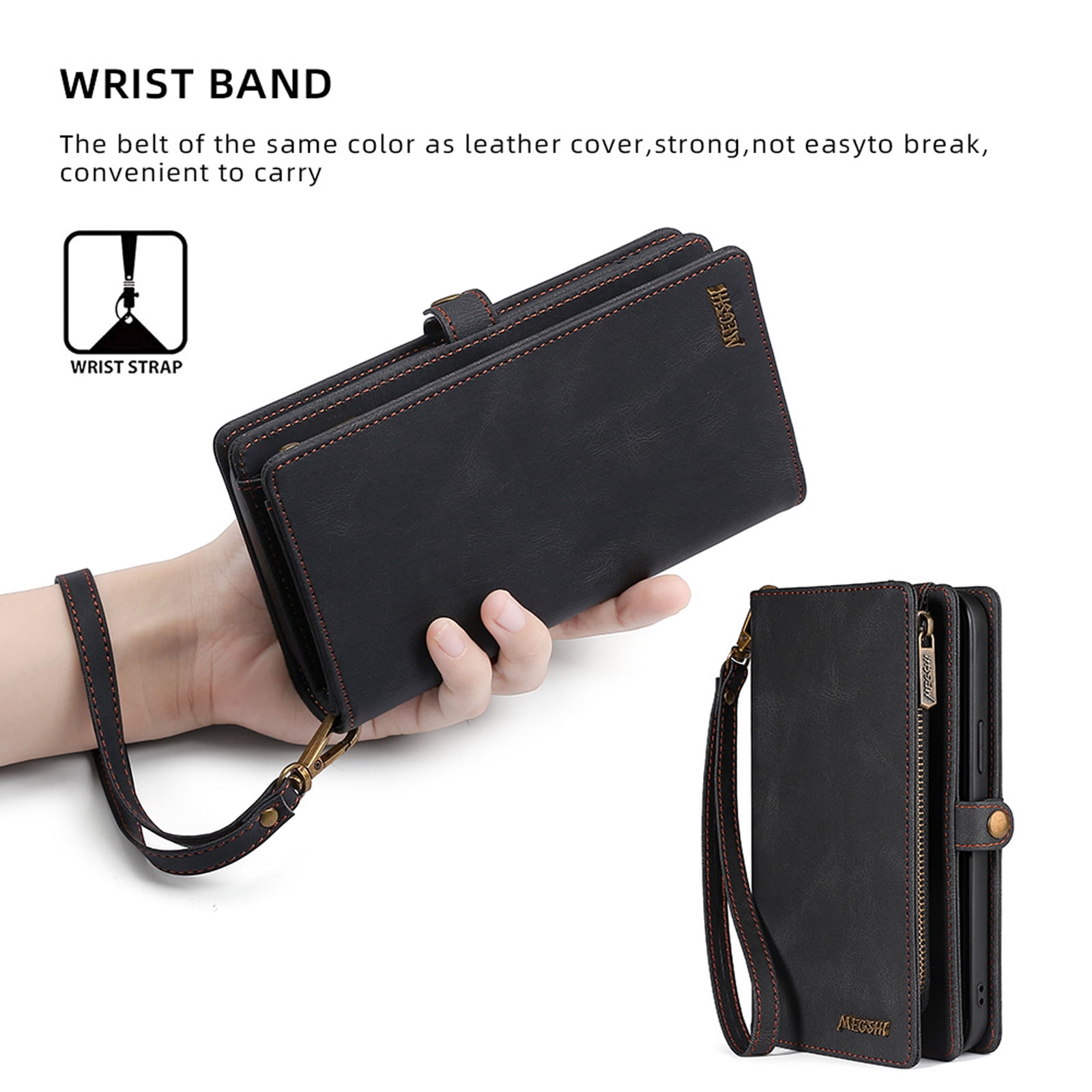 for iPhone 14 Pro Max Wallet Case, Durable PU Leather 2-in-1 Detachable Magnetic Flip Phone Case for iPhone 14 Pro Max Case Wallet with Card Holder Slots Zipper Pouch for Women Men,Black