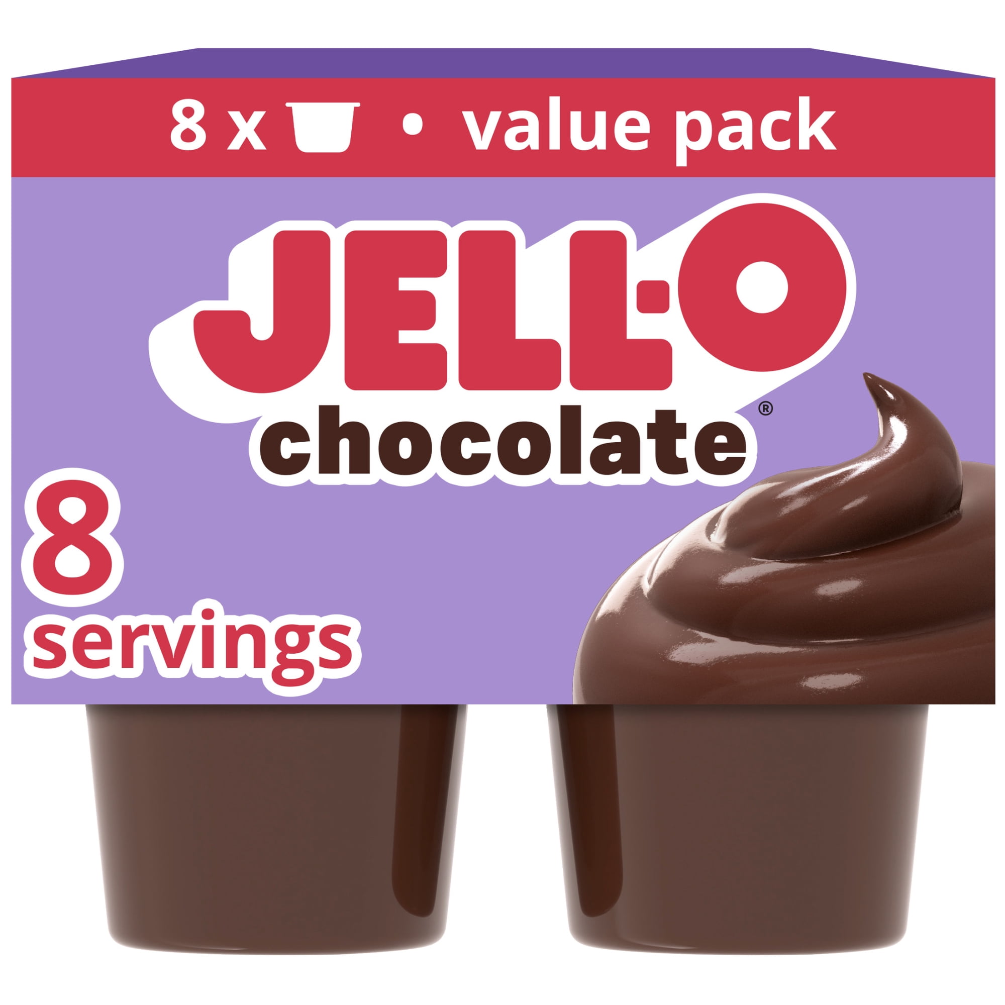 Jell-O Original Chocolate Ready-to-Eat Pudding Snack Cups Value Pack, 8 Count Cups