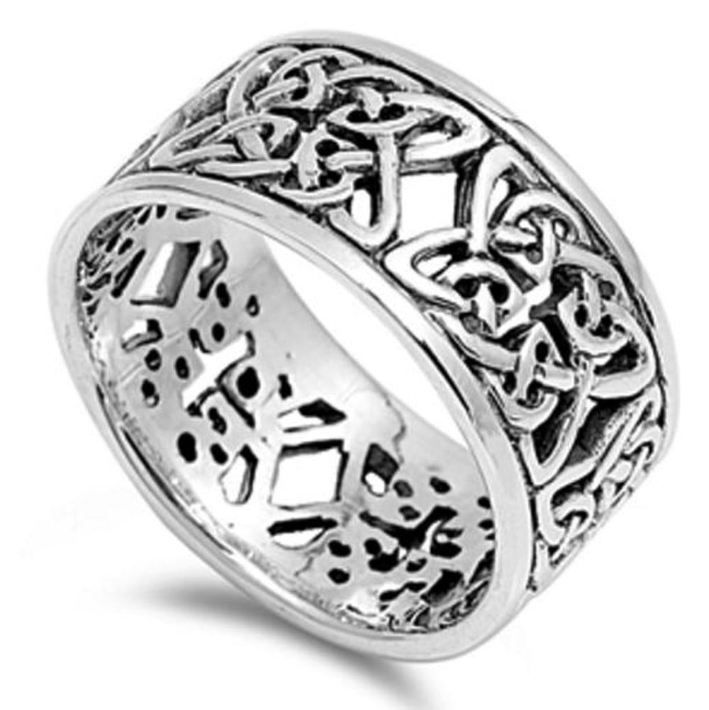 10 MM Wide Band Gold Rock Silver Stainless Steel Celtic Style Mens Ring 