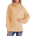 thumbnail image 5 of Female Winter Fall Solid Turtle-Neck High Neck Balloon Long Sleeve Sweaters Pullover Outerwear Apricot L, 5 of 6