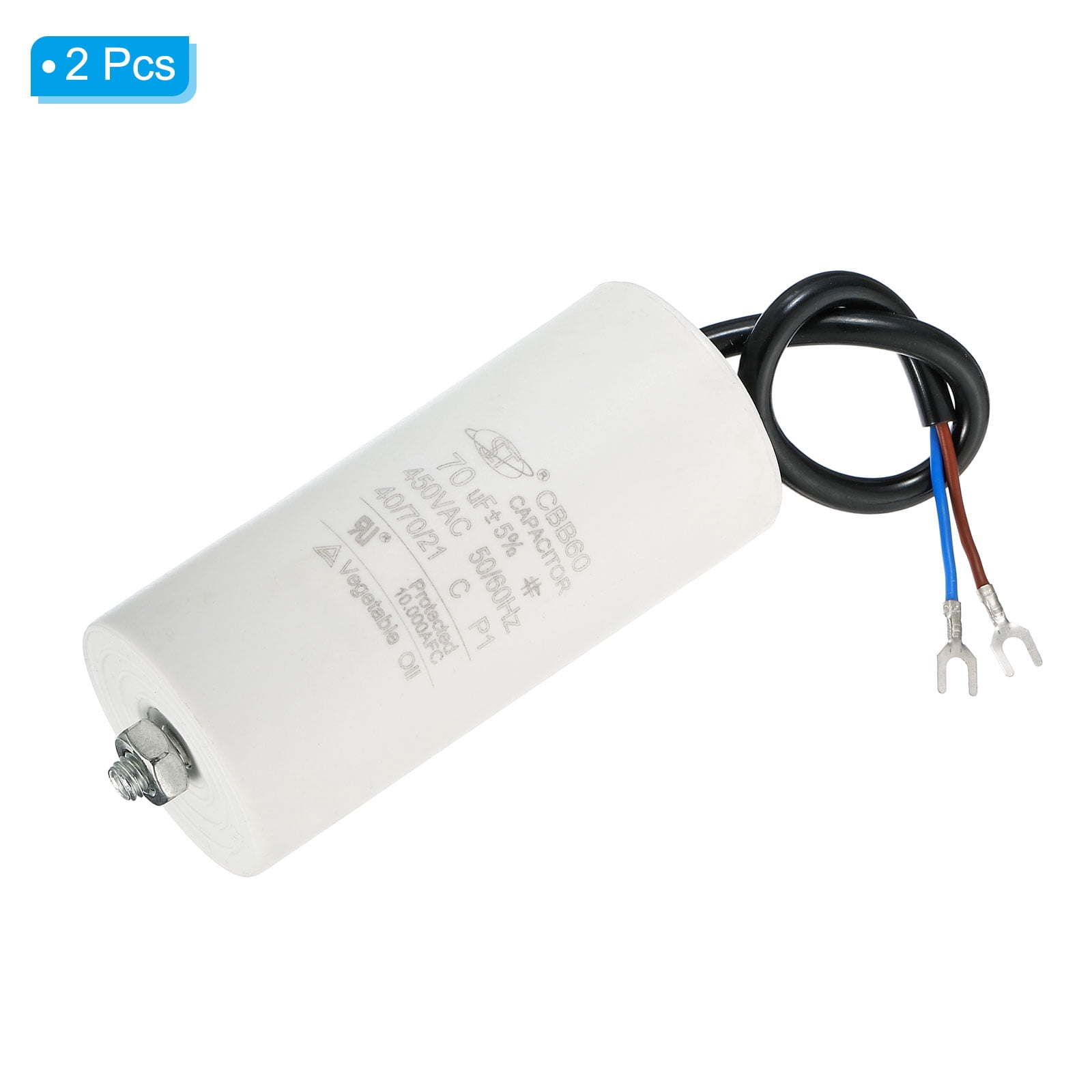Uxcell CBB60 70uF Run Capacitor,2Pcs AC450V 2 Wire 50/60Hz Cylinder with Screw 115x50mm