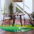 thumbnail image 3 of Round Area Rug 8 Ft, Pink Flower Tree Washable Non-Slip Circle Carpet for Living Room/Bedroom, Spring Lake Boat Country Natural Scenery Collection Low-Profile Large Area Rugs for Indoor, 3 of 8