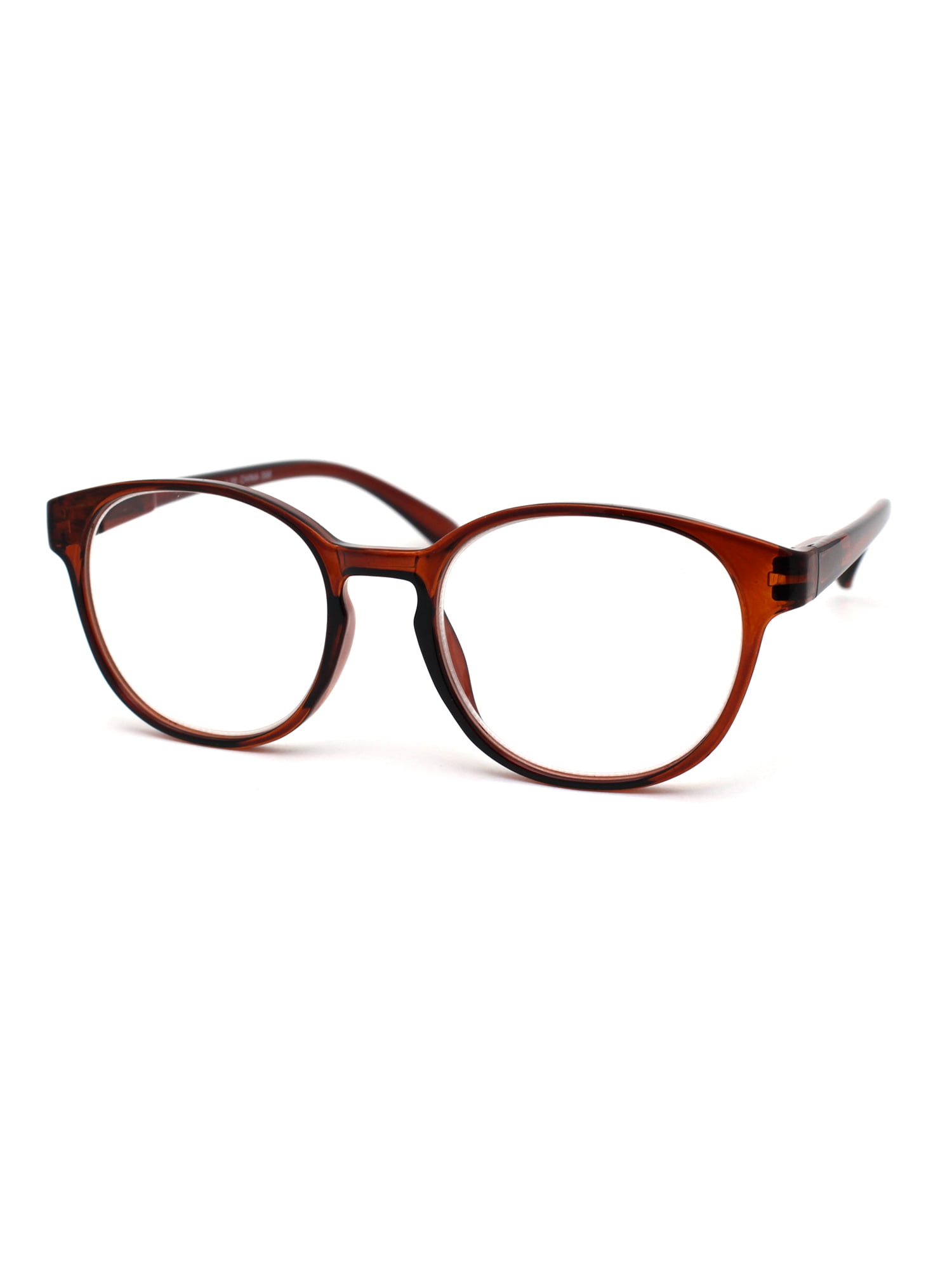 Round Thin Keyhole Horn Rim Plastic Reading Glasses Brown +1.25