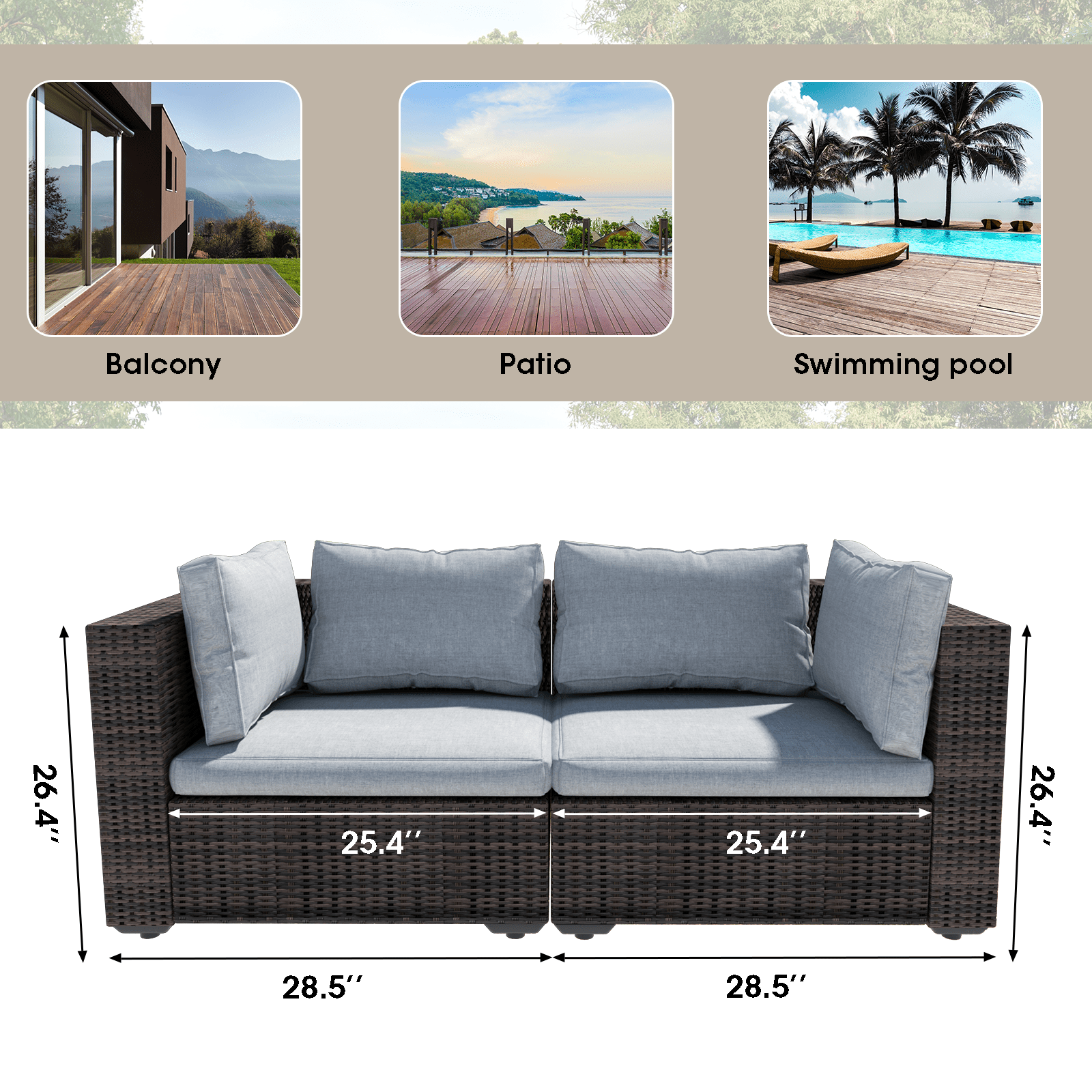 TANGJEAMER 5 Piece Patio Furniture Set with Fire Pit Table, All Weather Outdoor Sectional PE Rattan, Patio Conversation Sets with Cushions and Glass Coffee Table for Garden Lawn Balcony, Grey