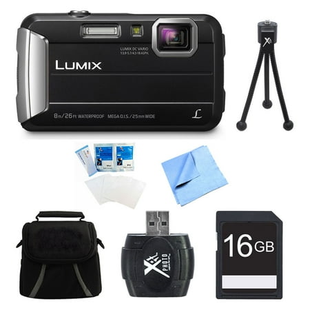 Panasonic LUMIX DMC-TS30 Active Tough Black Digital Camera 16GB Bundle - Includes Camera, 16GB Card, Compact Bag, Card Reader, Mini Tripod, Screen Protectors, and Micro Fiber Cloth