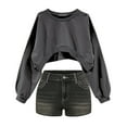 thumbnail image 2 of Bovemsi Women's Long Sleeve Tops Solid Color Round Neck Short Sweatshirt Long Sleeve Blouse, 2 of 9